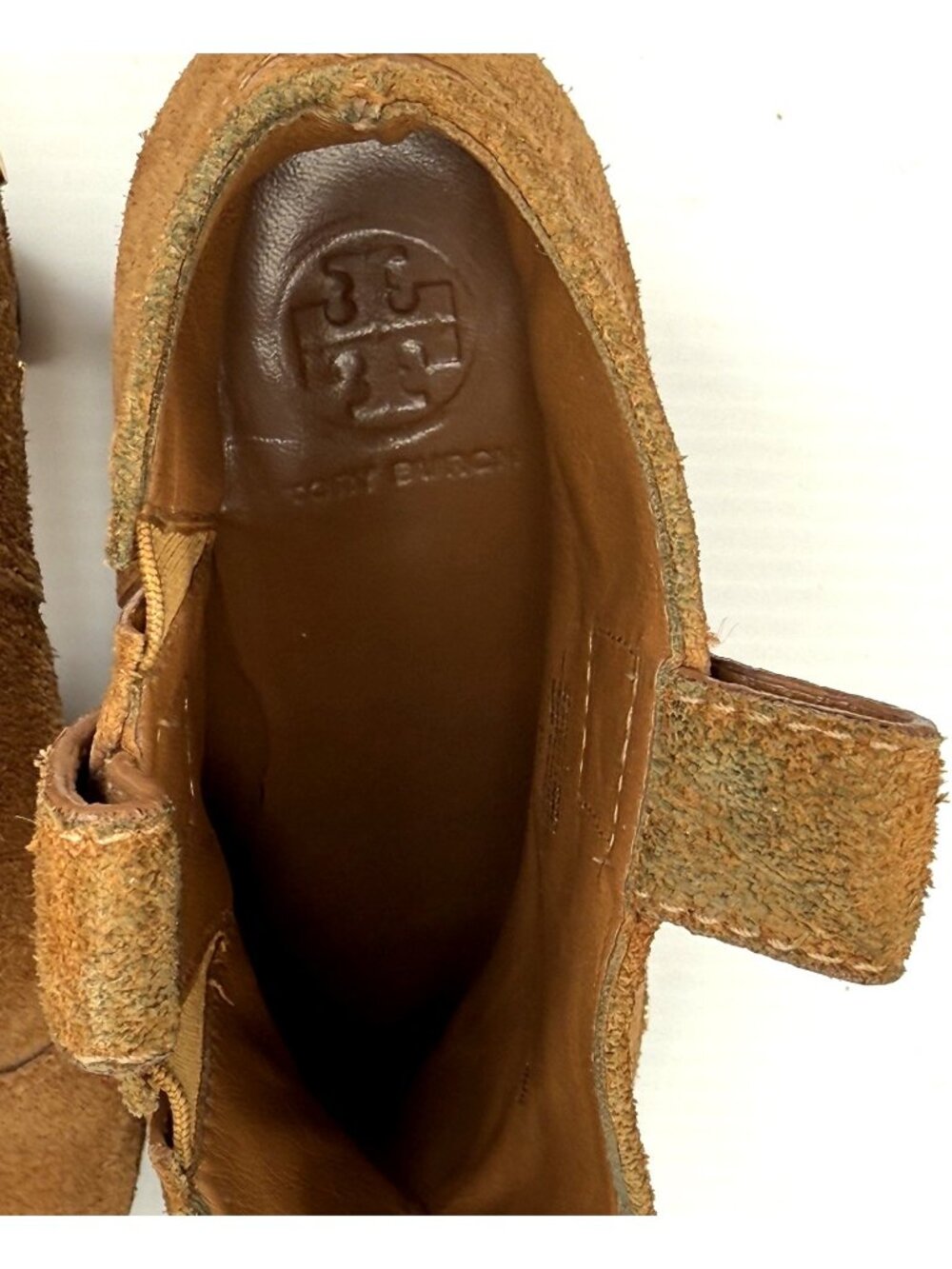 Tory Burch Ginevra Ankle Boots Womens 7 Brown Suede Wooden Clog Studded Platform - Picture 9 of 14